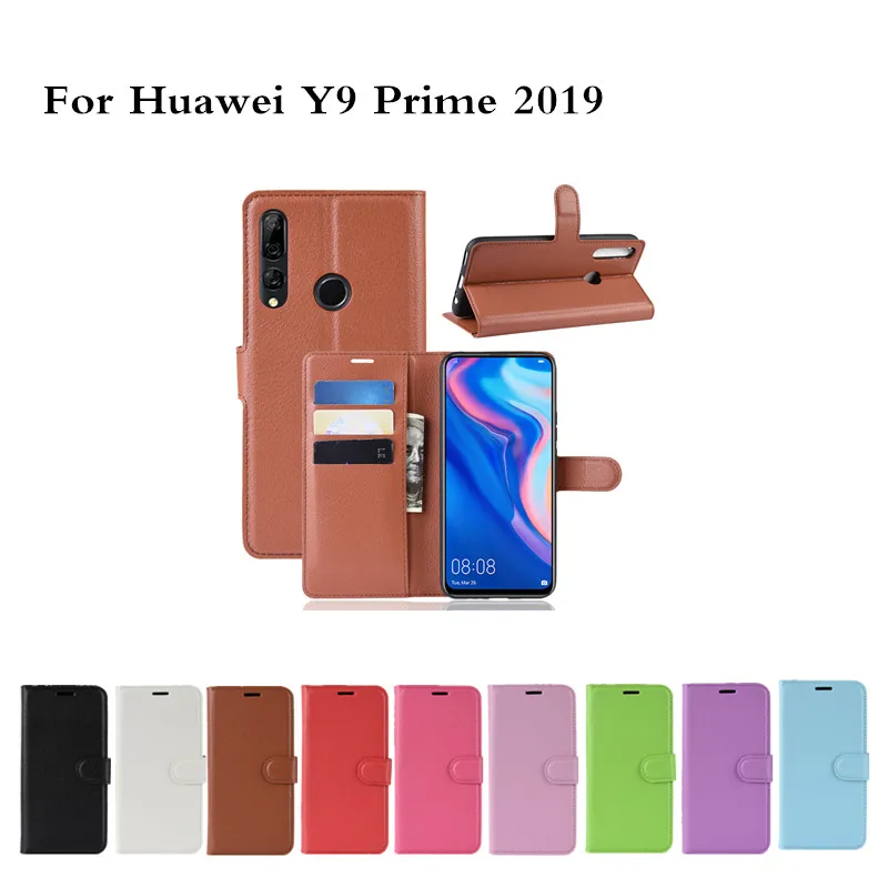 Чехол книжка из искусственной кожи с зернистой текстурой личи для huawei P Smart Z Nova 5i Y9