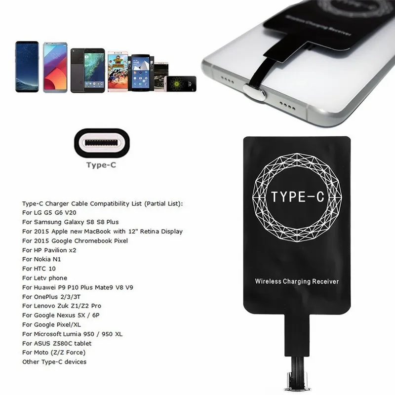 Фото Беспроводной зарядный приемник Ascromy Type C Qi для Huawei P20 Pro P9 P10 Mate 10 9 OnePlus 6 5 3 usb зарядки Беспроводной зарядный приемник Ascromy Type C Qi для Huawei P20 Pro P9 P10 Mate 10 9 OnePlus 6 5 3 usb зарядки