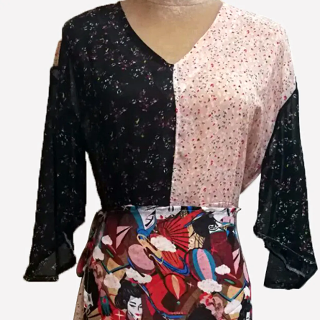 Vestidos de festa/модное женское платье, сексуальные платья с принтом, платья с рукавом-клеш, Стильные топы с v-образным вырезом для девочек, одежда, необычное платье