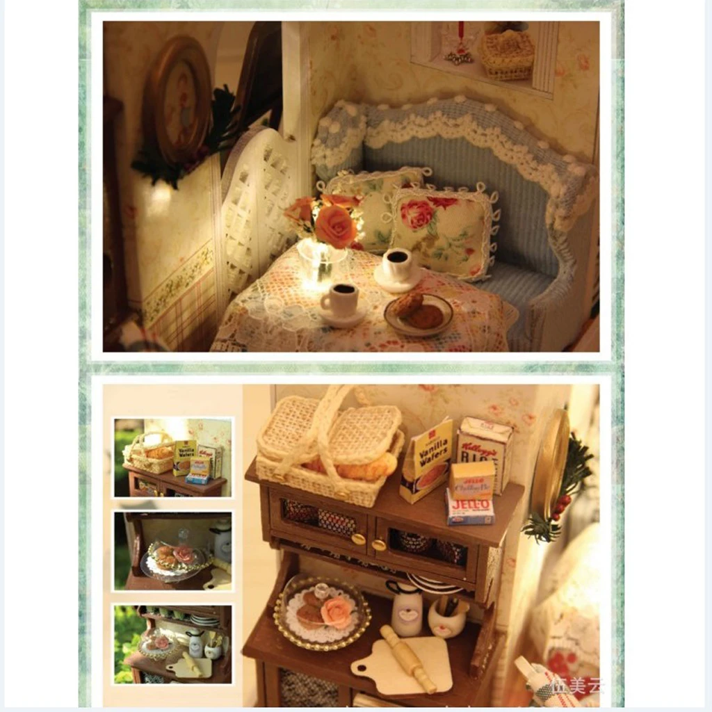 1/24 DIY Handcraft Miniature Project Sweet Wooden Two-Sided Doll House Baking House hand  toy for Kids Birthday Gift