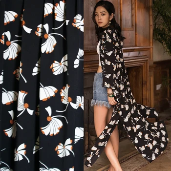 

Apricot leaf printed fabric meter 145 cm non-perspective chiffon fabric material soft scarf dress polyester fabric child fabrics