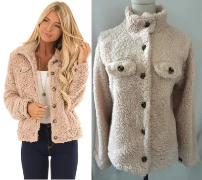 

Turtle neck long sleeve dress 2019 new winter single-breasted lambs wool coatS-XL