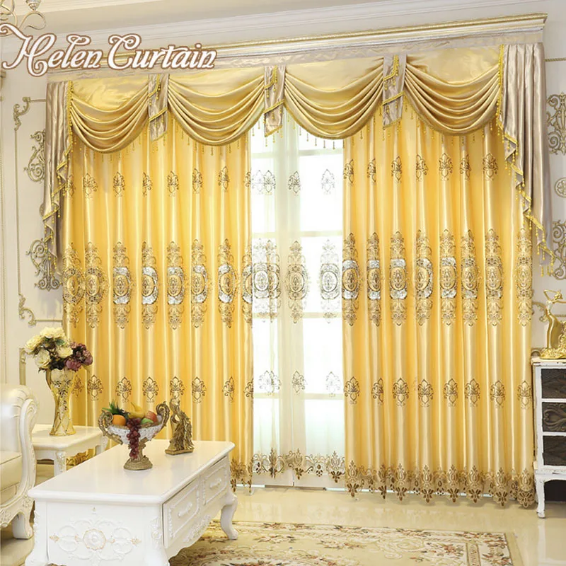 

Helen Curtain Set !!Luxury Jacquard Curtains With Valance Europe Style Voile Curtains For Bedroom hotel curtains customize V- 09