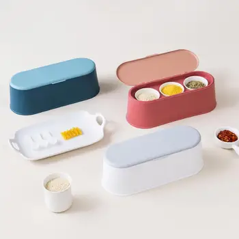 

3-Grid Nordic Ceramics Spice Box Creative Environmentally Healthy Multi-function Capacity Moisture-proof Lid Design Kitchen Tool