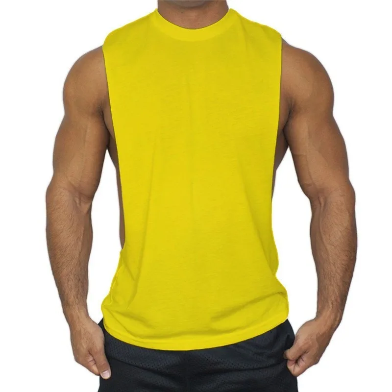 Lanmaocat одежда для бодибилдинга для мужчин, свободная майка для фитнеса, майка с принтом на заказ, открытая спортивная майка, топ для спортзала - Цвет: yellow