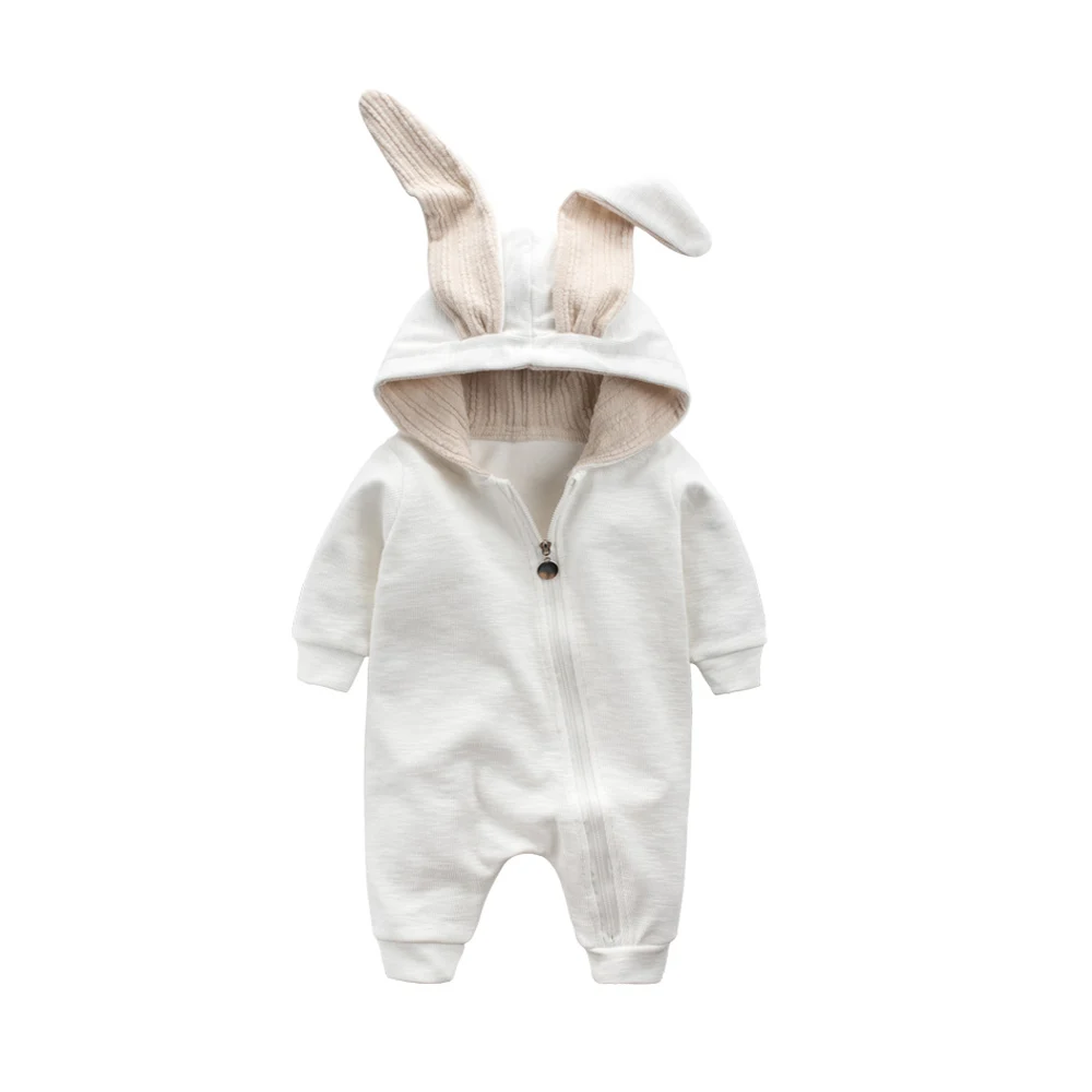 Детские ромперы с ушками кролика; комбинезон «кролик» для младенцев; хлопковый костюм для мальчиков и девочек с заячьими ушками; одежда с капюшоном; Пижама с кроликами; комбинезон с оборками - Цвет: PF3009W