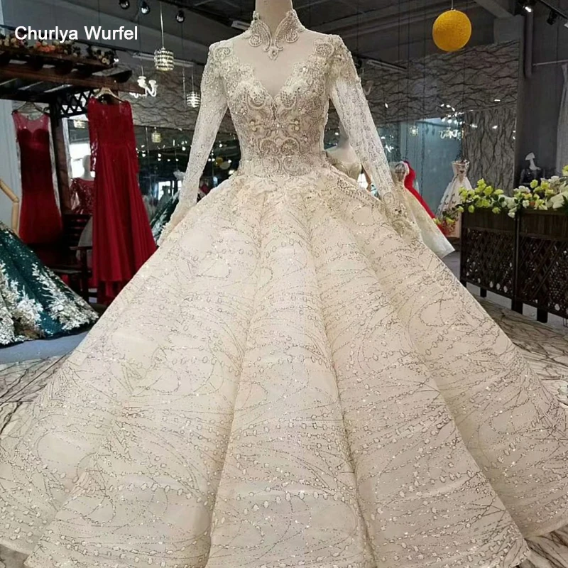 

LS641177 curve shape occasion dresses for women high neck long tulle sleeve floor length evening party dress 2018 quick shipping