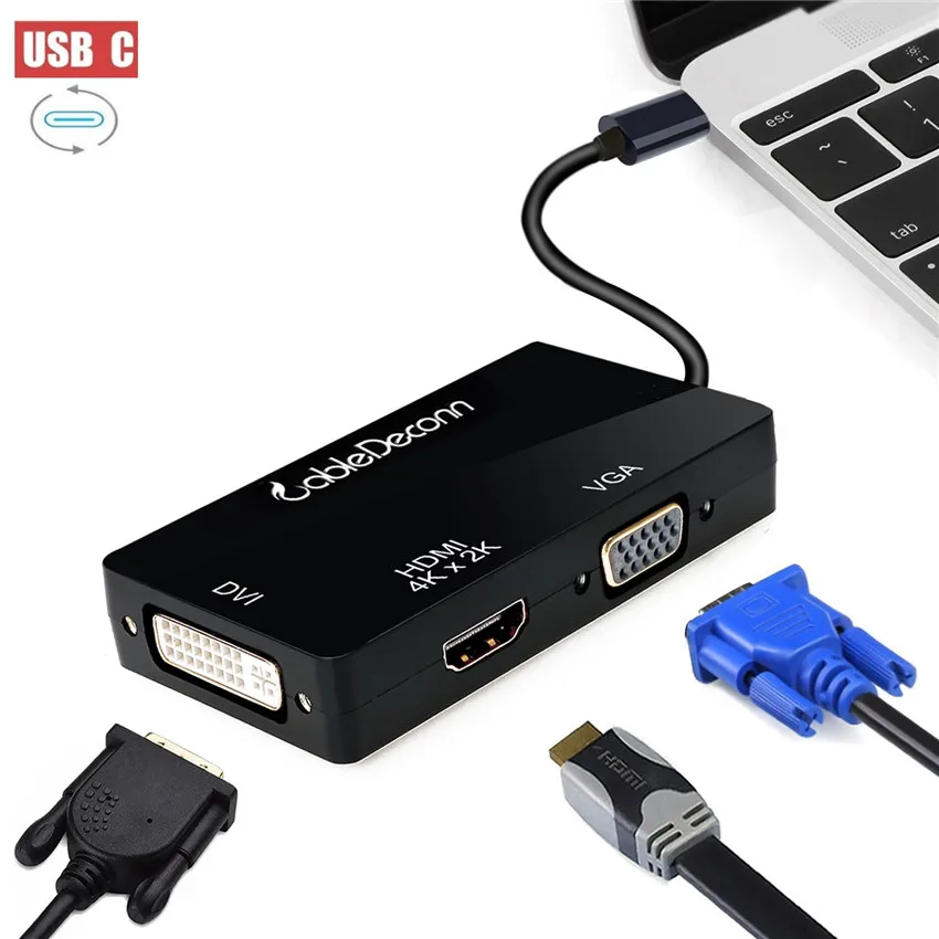 Конвертер Thunderbolt 3 Type c usb hub to 4k hdmi vga dvi адаптер многопортовый кабель для apple Mac Samsung S8