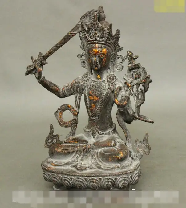 

S02701 8 Old Tibet Buddhism Bronze Gilt WenShu Manjushri GuanYin Kwan-yin Buddha Statue (B0328)