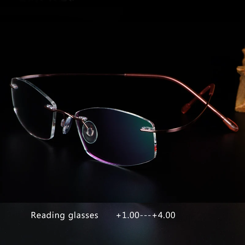 Титановые очки для чтения без оправы с эффектом памяти, мужские и женские квадратные очки без оправы по рецепту+ 1,0+ 2,0+ 3,0+ 4,0 диоптрий Z630
