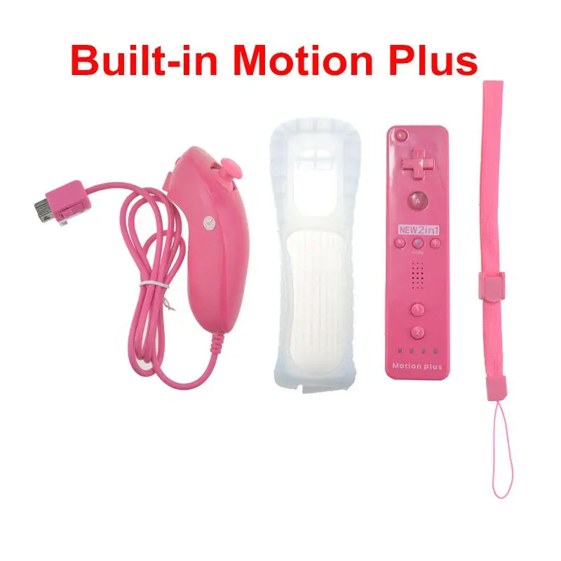 Встроенный контроллер Motion Plus для беспроводных игр wii, пульт ДУ Nunchuck для wii 2 в 1, Bluetooth, игровой контроллер, силиконовый мягкий чехол - Цвет: with motion plus