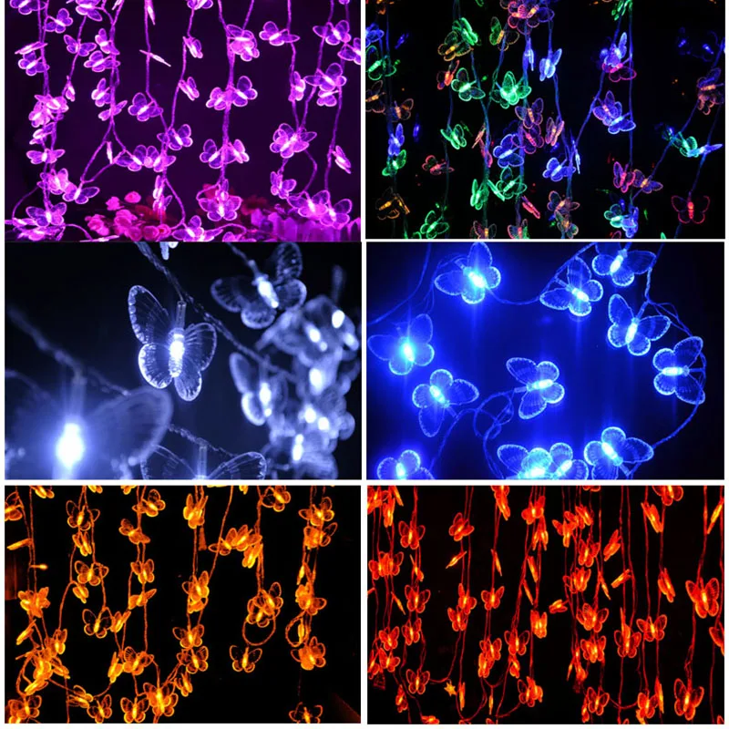 AC 220 В 10 м 100 светодиодный s бабочки СВЕТОДИОДНЫЙ Строка Рождественские огни для садовых и комнатных растений лужайка с деревьями вечерние Сказочный свет декоративные RGB светодиодный