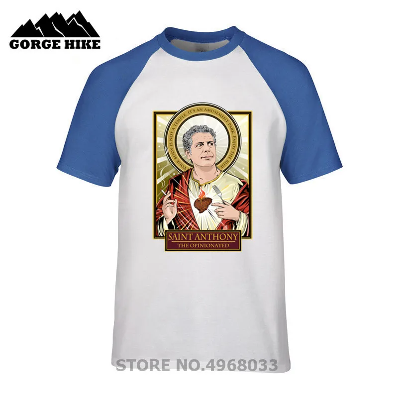 

2019 Funny Men Bourdain T-shirt Saint Anthony T shirts homme short sleeve Hombre tshirt A saint for your kitchen tee shirt Male