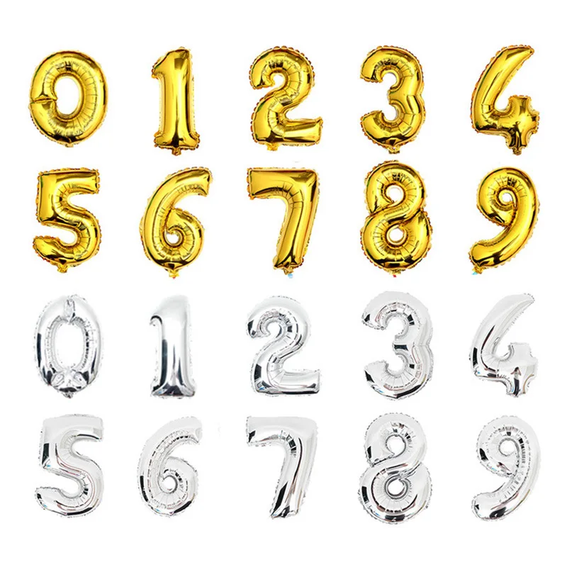 

glossy version balloons 0~9 number balloon party supplies birthday holiday decoration 2 colors golden/silver 1 PC 45cm