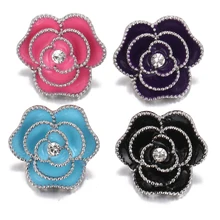 20 штук 20 мм Цветок щелкает посеребренный эмаль и застежка со стразами Ювелирная Кнопка Браслеты на застежках ожерелье