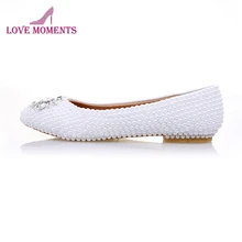 Белый на Плоском Каблуке с жемчугом; вечерние танцевальные туфли без каблуков; обувь для матери невесты ручной работы белый, цвета айвори обувь для подружки невесты