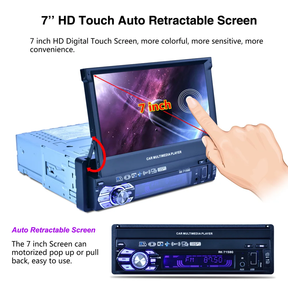 Excellent 1 Din 7" Touch Screen Car Multimedia Player GPS Navigation Bluetooth Auto Video Audio MP5 Player Support FM Radio Reverse Camera 1 Excellent 1 Din 7" Touch Screen Car Multimedia Player GPS Navigation Bluetooth Auto Video Audio MP5 Player Support FM Radio Reverse Camera 1
