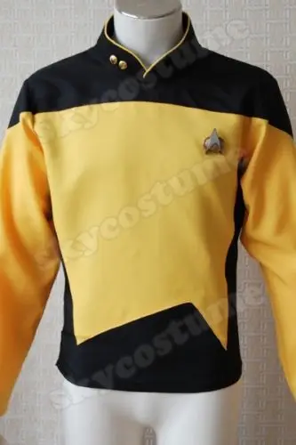 Star TNG The Next Generation Trek Uniform Cosplay Costume Red Blue Yellow Shirt For Men Size XS-XXXL - Color: Yellow