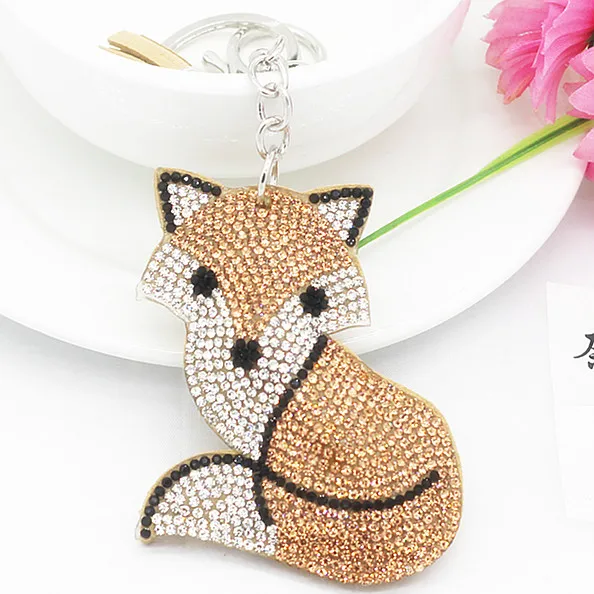 

Mix Colors New Car Keychain Fox Key Chain with Crystal Inlay Pearl Rhinestone Key Chain Cool gifts Key Women