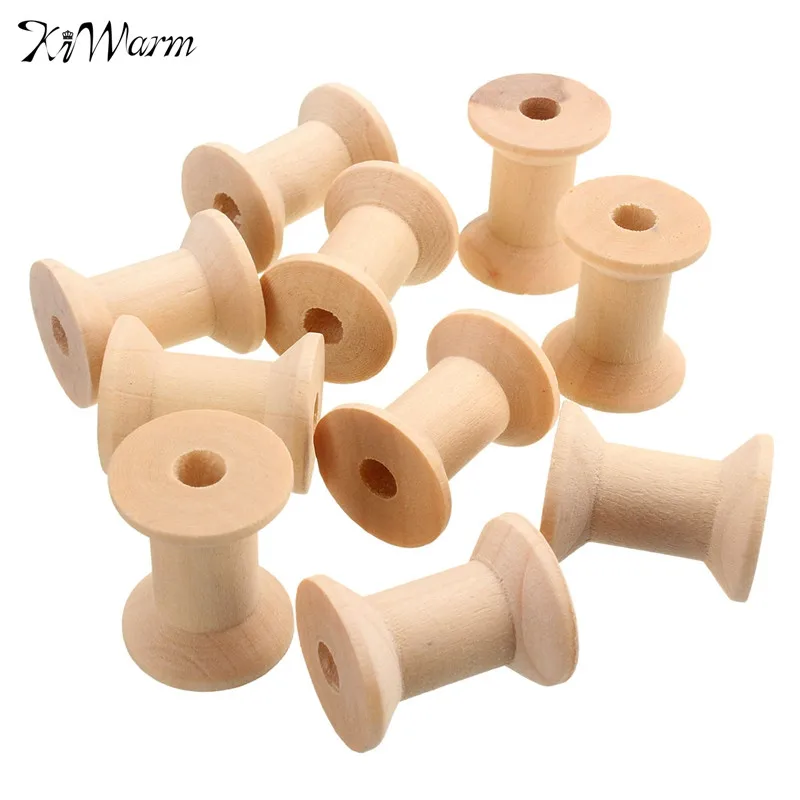 

KiWarm Simple 10Pcs/Set Empty Wooden Bobbin Spools For Thread Wire Natural Color for Needlework Craft Sewing Tools 29mm x23mm