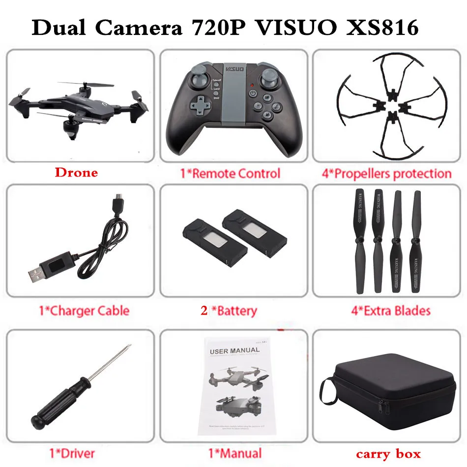 VISUO XS816 RC DroneOptical Flow позиционирование Двойная камера wifi 2MP+ 0.3MP Квадрокоптер с камерой жестовая съемка селфи Дрон - Цвет: 720P 2B Carry Bag