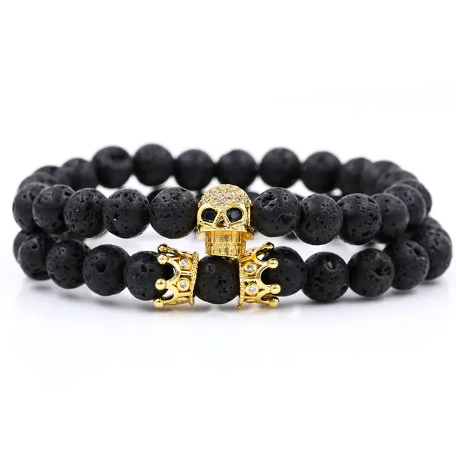 Bracelet Pierre De Lave Tete De Mort