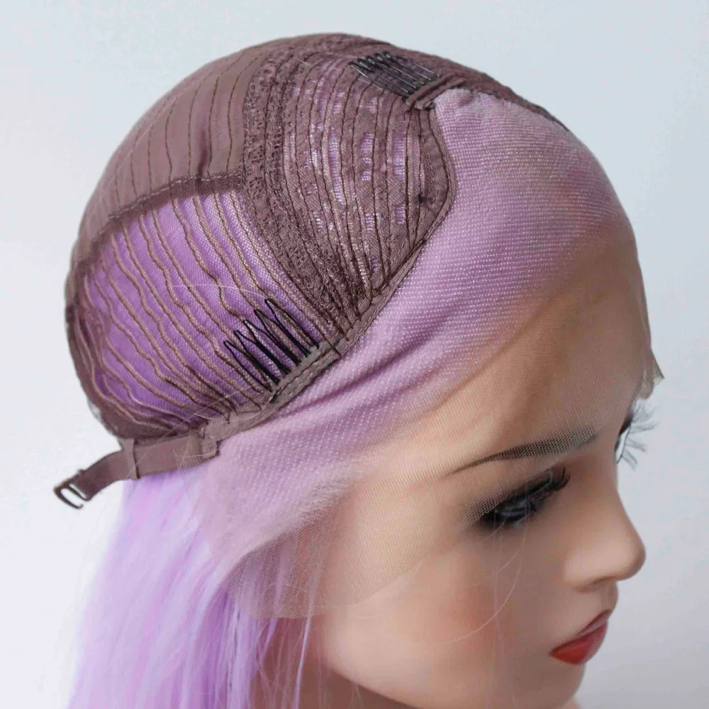 alt=''Lavender Wig for Women Girls Lady Violet Short Straight Hair Bob Style Synthetic Lace Front Wigs Middle Part''-10