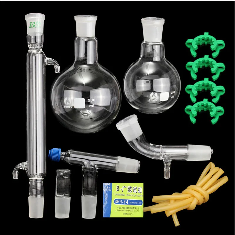 

KICUTE 500ml 24/40 Distillation Apparatus Lab Chemistry Glassware Kit Set Chemistry Lab Glass Distilling Distillation Apparatus