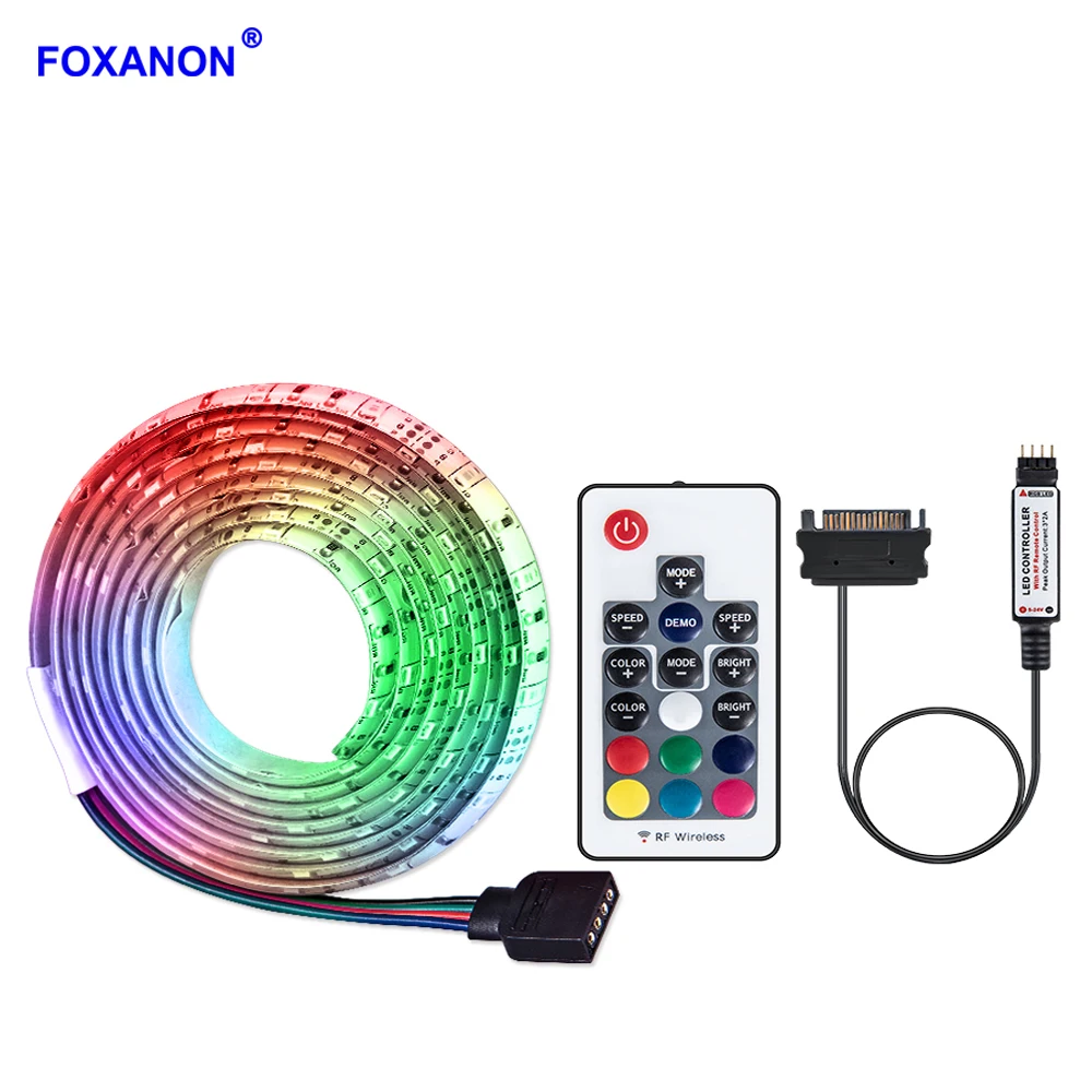 Foxanon SATA Power Supply Interface RGB LED Strip Light 1m 2m 3m 4m 5m