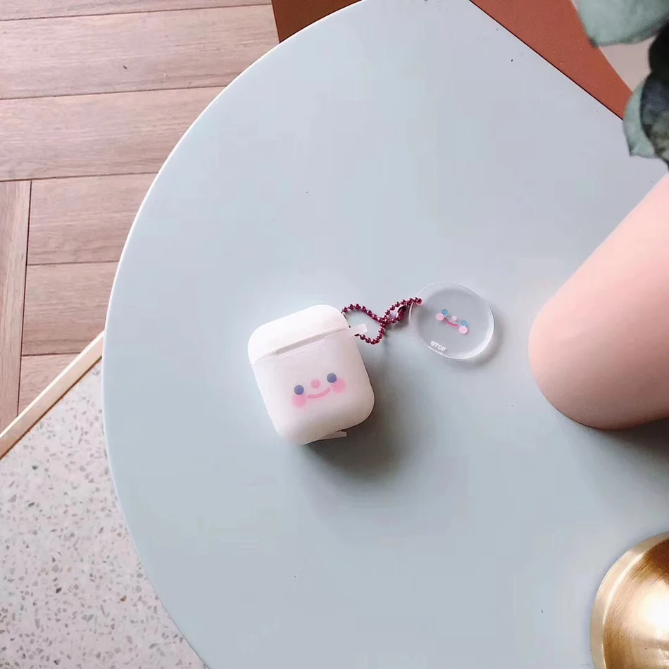 Чехол для AirPods с милым мультяшным принтом Kawaii Smile, чехол для наушников Airpods 2/i10/i11TWS, Защитная крышка с подвесным кольцом, брелок из Китая