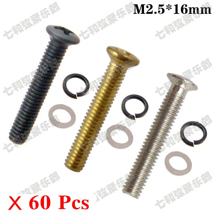 60 Sets M2.5*16mm Guitar Bass Tuning Peg Machine Head Button Knob Handle Mounting Screws