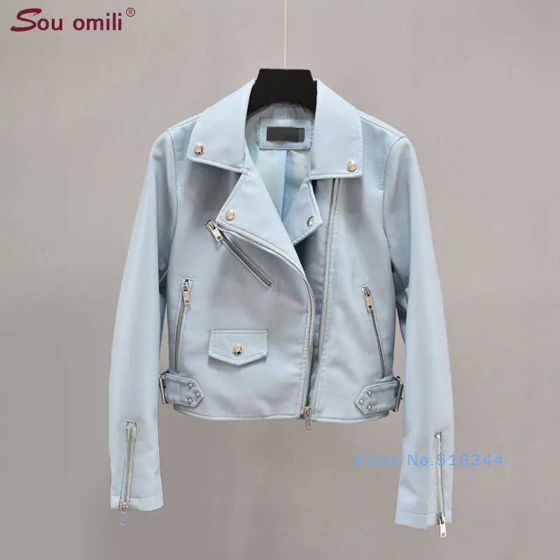 

Blue Leather Jacket Women Biker Pocket Punk Moto Coat ramoneska jaquetas couro Casaco chaquetas Blouson female jacket Steampunk