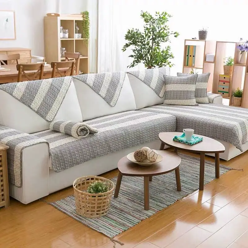 

All-inclusive Flexible Solid Sectional Sofa Cover Sofa Towel Cushion Cotton Linen Fabric Couch Non-slip Covers for Living Room