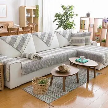 

All-inclusive Flexible Solid Sectional Sofa Cover Sofa Towel Cushion Cotton Linen Fabric Couch Non-slip Covers for Living Room