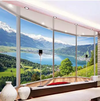 

Custom 3D Mural Wallpaper Modern Creative Balcony French Window Nature Landscape Photo Wallpapers Living Room Bedroom Home Decor