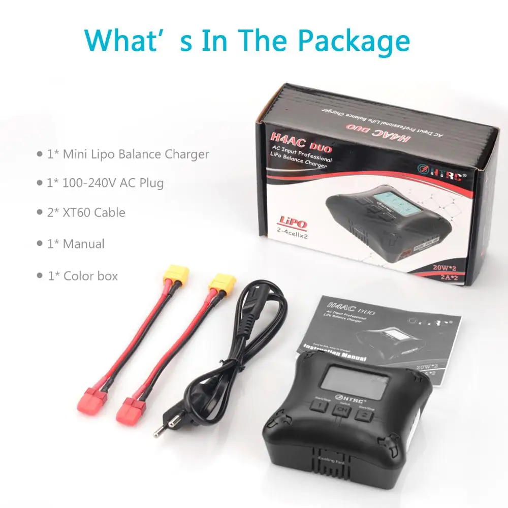 HTRC H4AC DUO 20 Вт x2 2A Mini Port able RC Charger 2 4s Lipo зарядное устройство с двумя портами|lipo battery