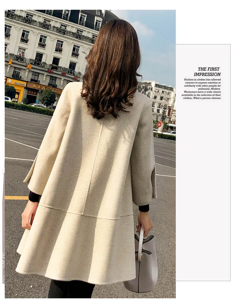 Высококачественное шерстяное пальто для женщин осень зима длинный плащ в клетку Тренч Женская модная верхняя одежда женская одежда x887