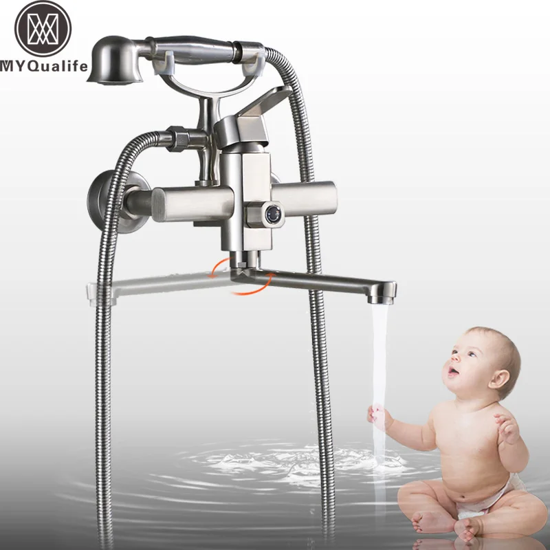 Black Long Spout Bathtub Faucet Rotation Spout Bath Shower Faucet