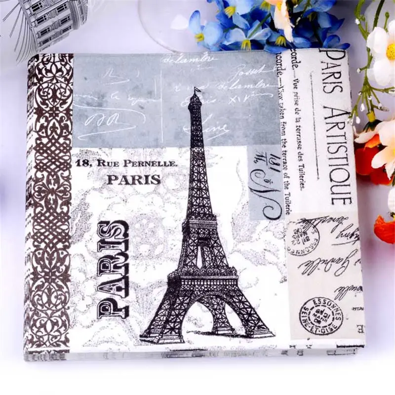 HAOCHU 20 шт Классические черные бумажные салфетки, украшение для отеля, салфетки, салфетка для свадебной вечеринки, коврик для чашки, декупаж, нож, посуда - Цвет: Eiffel Tower