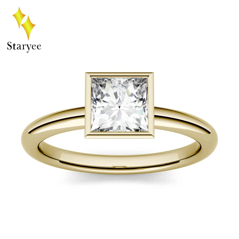 

Moissanite Ring 0.9ct 5.5mm Princess Cut Moissanite Engagement Anniversary Ring Solid 14K Yellow Gold Lab Diamond Wedding Band