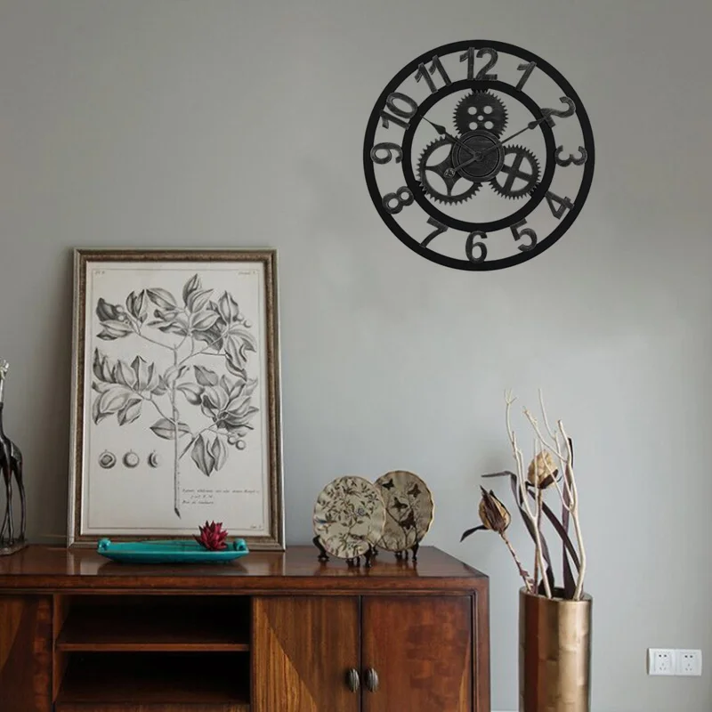 Kaufen Wanduhr 3D retro rustikalen dekorative luxus kunst große getriebe holz vintage große Handgemachte Übergroßen wanduhr für geschenk 40cm
