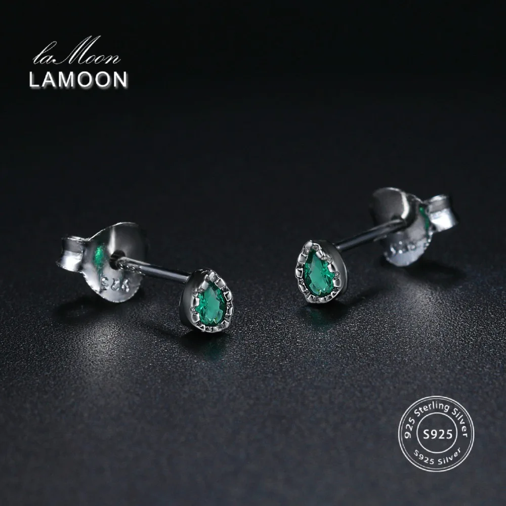 

LAMOON 2018 New Water Drop 100% Real 925-Sterling-Silver Stud Earrings S925 Fine Jewelry For Women Girl Gift LMEY195 LMEY196
