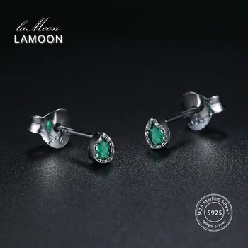 

LAMOON 925 Sterling Silver Earring Crystal Green Earring 18K White Gold Plated Fine Jewelry Mini Water Drop LMEY195 LMEY196