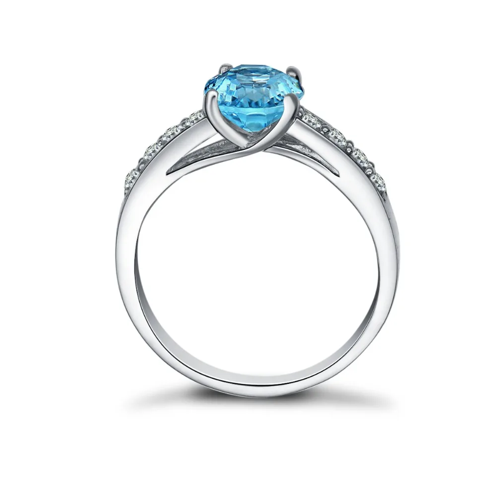 AINUOSHI Природный Голубой топаз кольцо ряд сверла 1.25ct круглой огранки драгоценных камней Обручение обручальное кольцо 925 пробы Серебряные