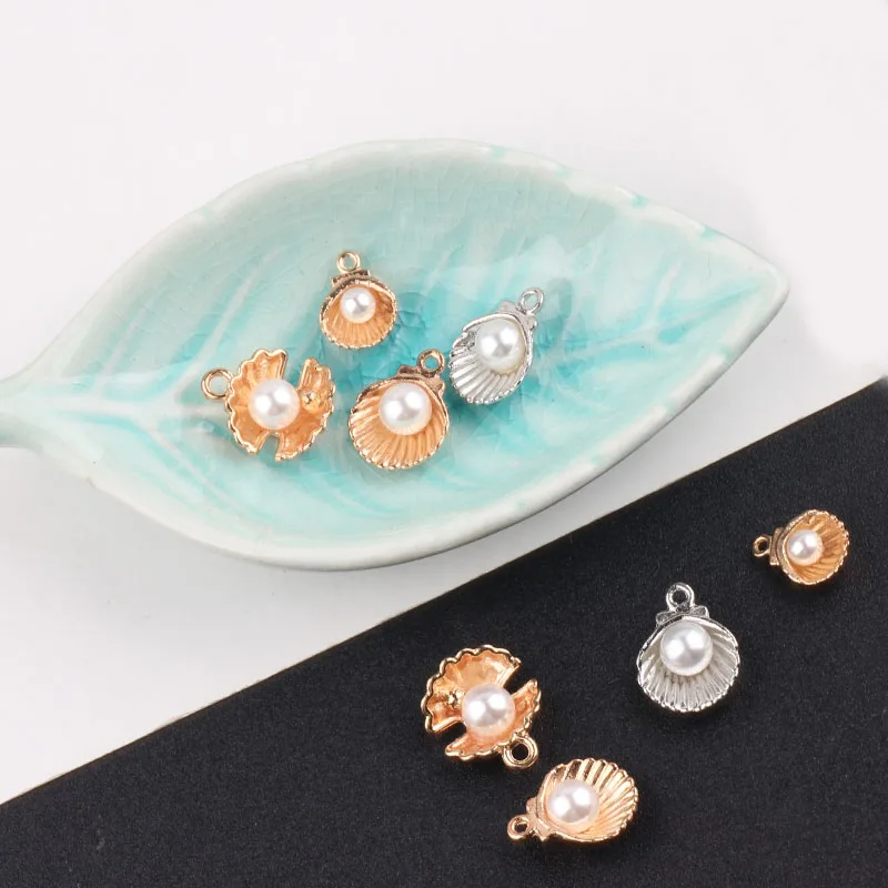 

10pcs Pearl Shell Alloy Charms Pendants Gold Silver Colors Nautical Finding Charms DIY Earrings Bracelet Jewelry Accessory YZ049