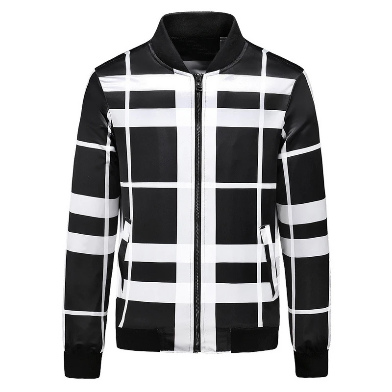 

New 19ss Men Rib Sleeve Classic plaid stripes Fashion High couple Baseball Coats & Jackets Abstract digital coat Motor #H54