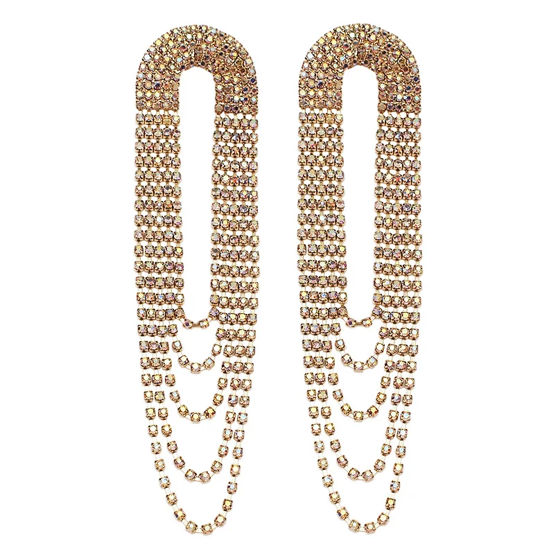 MANILAI Shiny Rhinestone Tassel Earring For Women Statement Long Dangle Earrings Charm Wedding Party Jewelry