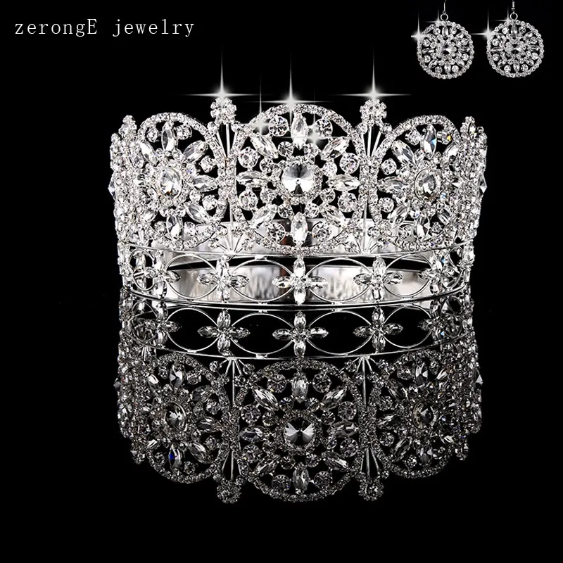 -Large-noble-full-circle-crown-pageant-miss-world-rhinestone-round-full-tiara-crown-with-earring