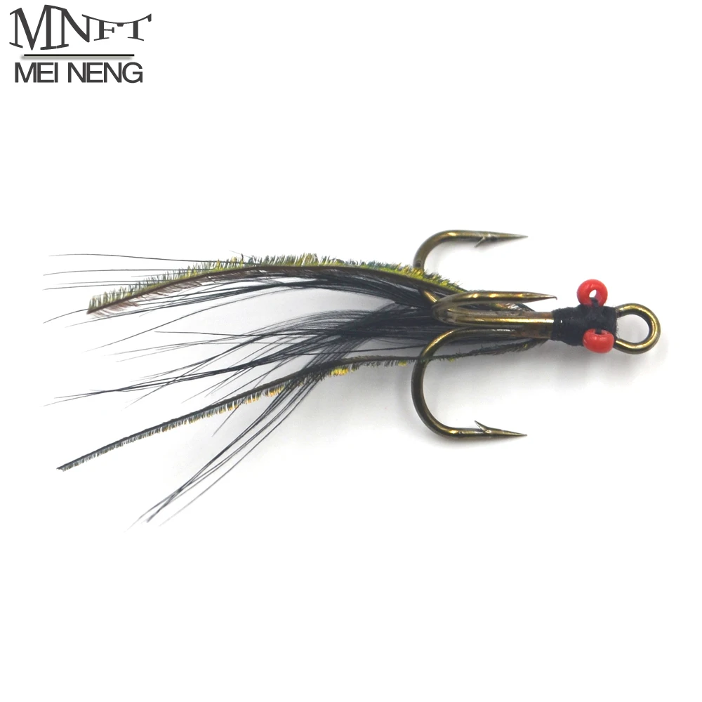 MNFT 10 шт. в коробке Fly Fishing три крючка мухи красные глаза черные перья павлина Wetfly