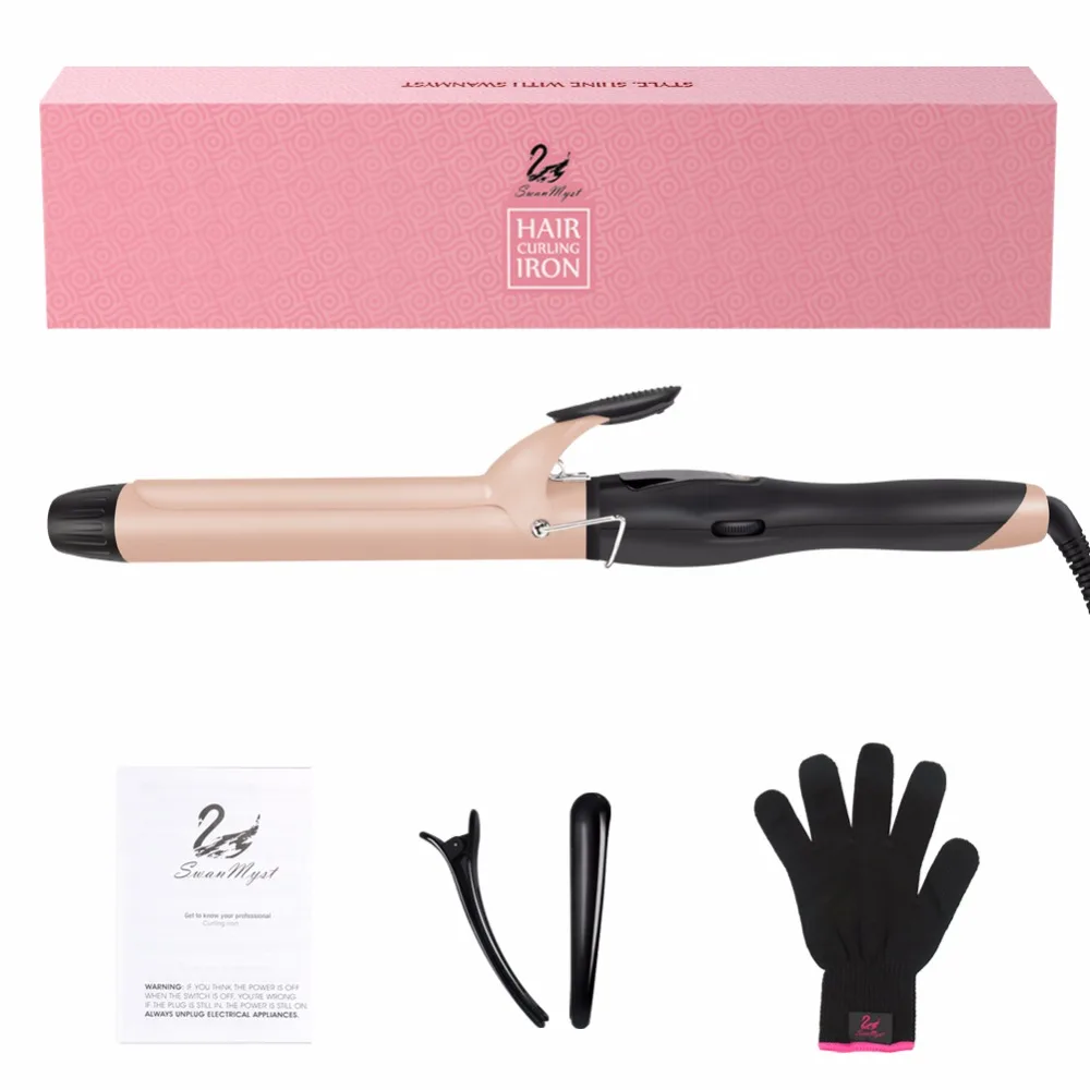 

SwanMyst Curling Iron 1.25 Inch with Tourmaline Ceramic Barrel, Ionic Hair Curling Wand with Anti-scald Cool Tip, Dual Voltage